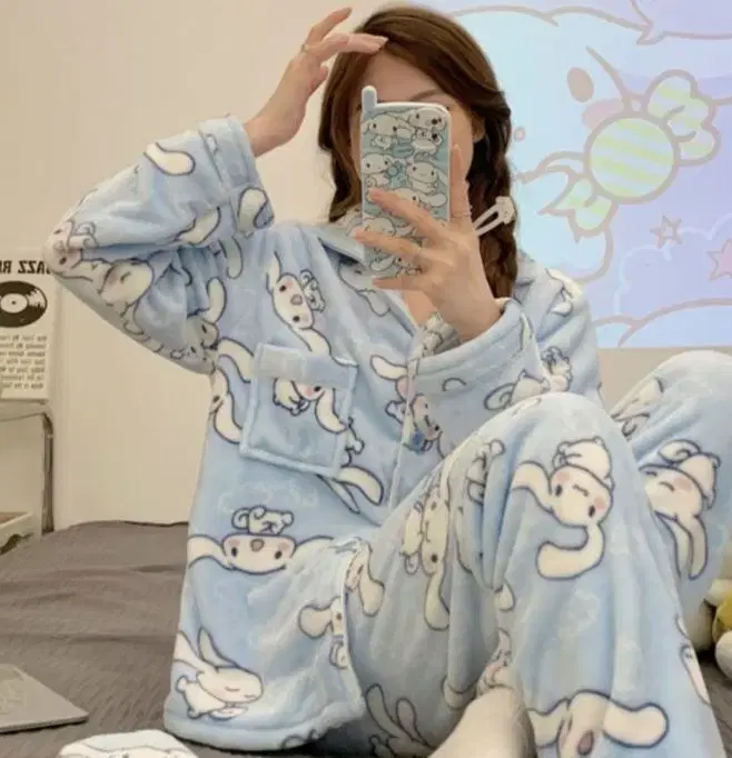 San Rio Sleep Pajamas Microfiber Winter Sleepwear Cinnamoroll My Melody Kuromi Pochaco