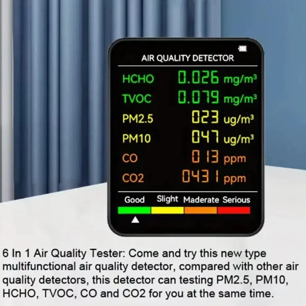 다기능 자동 디스플레이 공기질 모니터,공기 감지기, 6 in 1