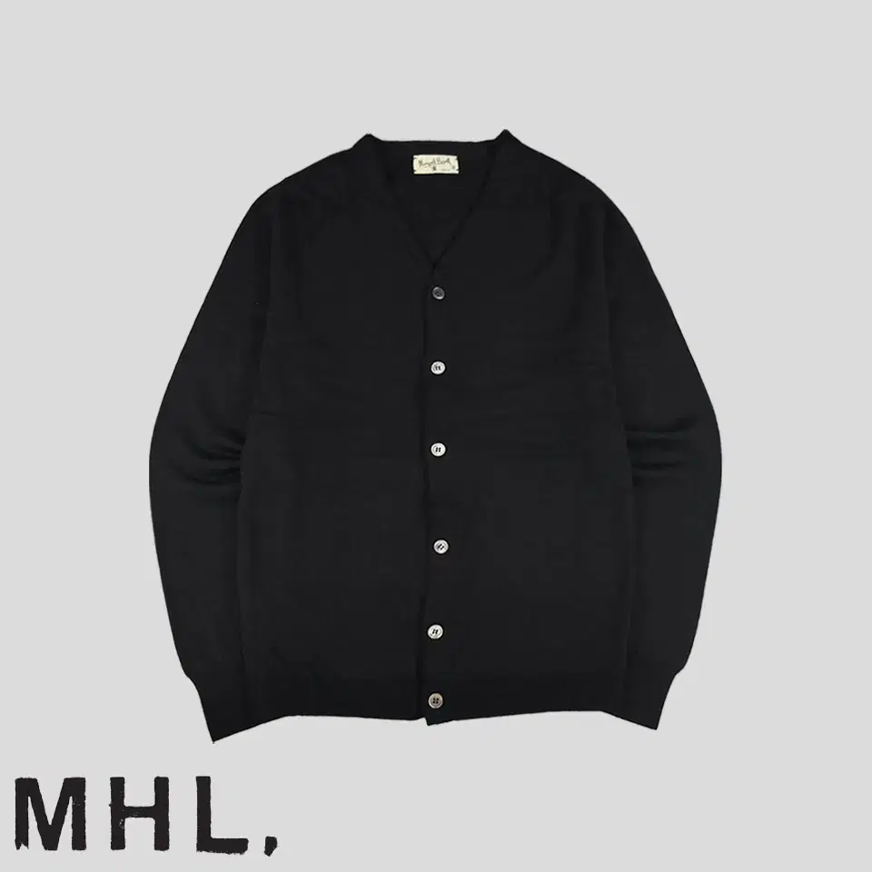 MHL 마가렛호웰 블랙 심플 미니멀 울100 브이넥 가디건 MADE IN