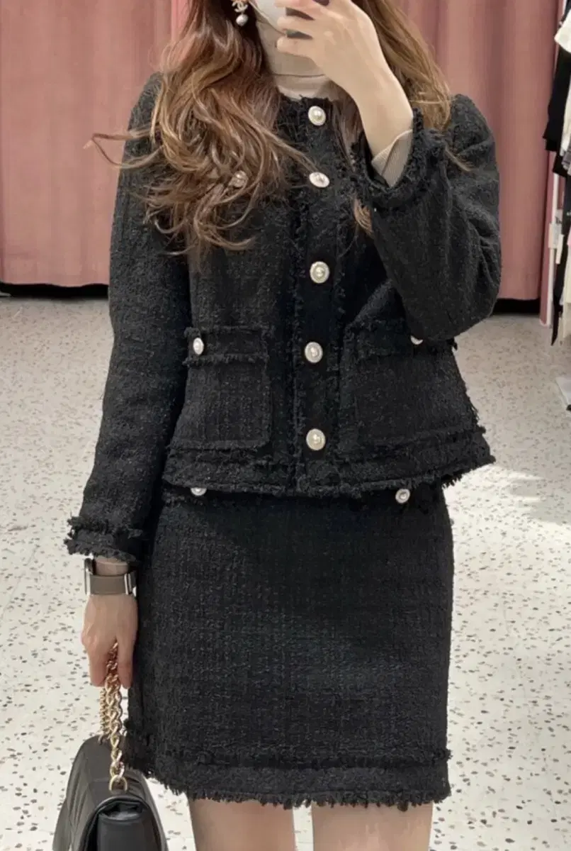 Atelier Nine.i Tweed Jacket, Tweed Skirt Set Black