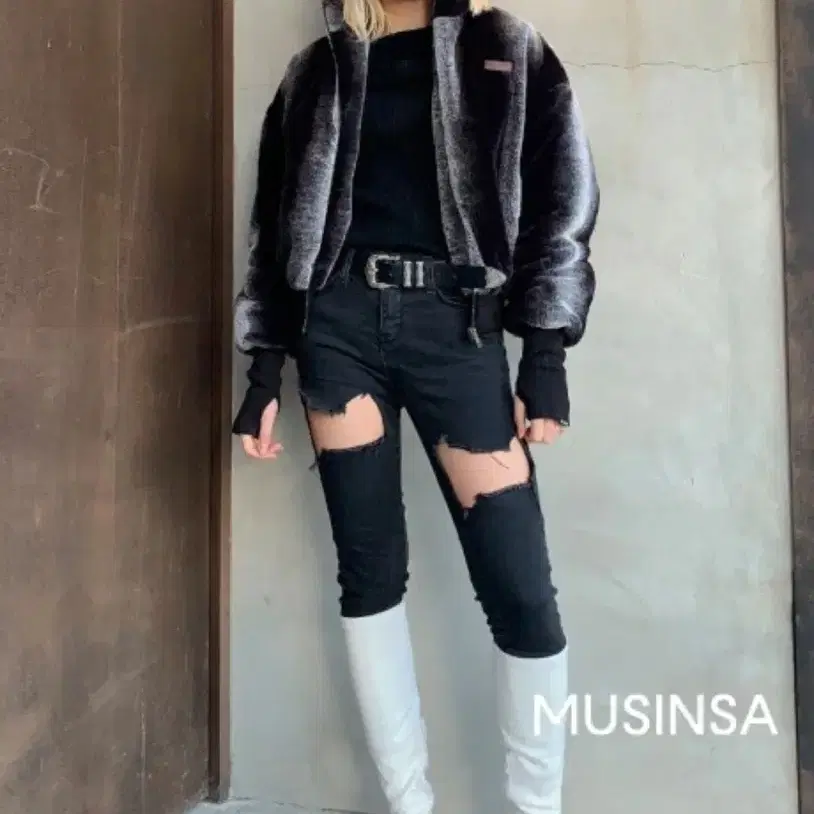 스컬프터 퍼 자켓 브라운 faux fur fingerless jacket