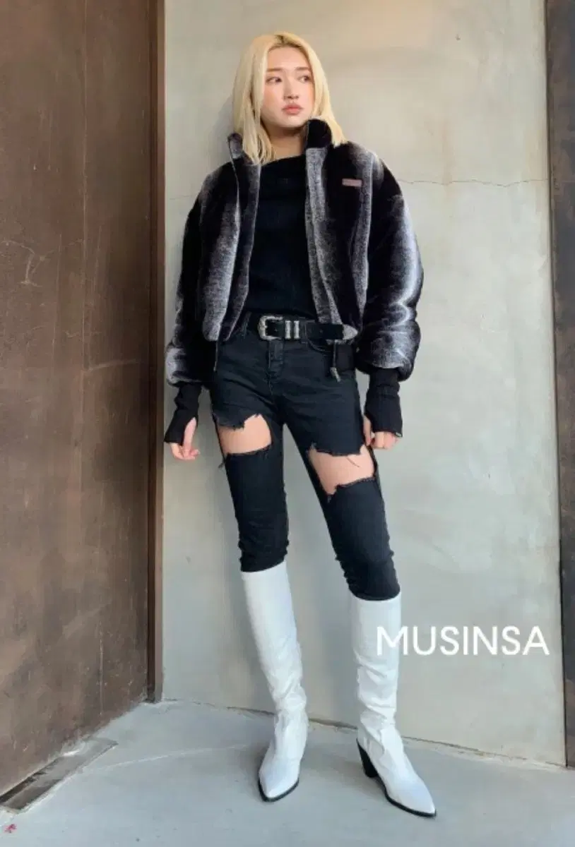 스컬프터 퍼 자켓 브라운 faux fur fingerless jacket