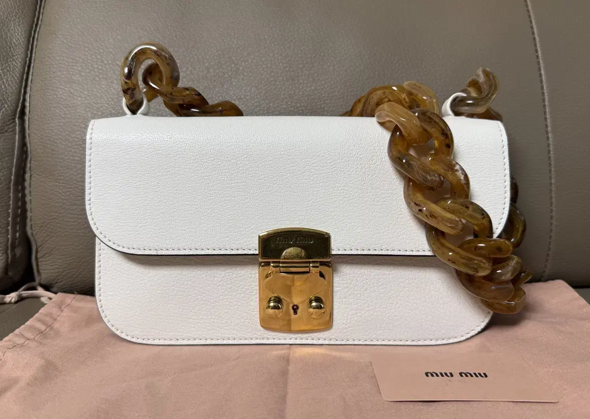 Miu Miu Madras Flap Glass Chain Shoulder Bag in White