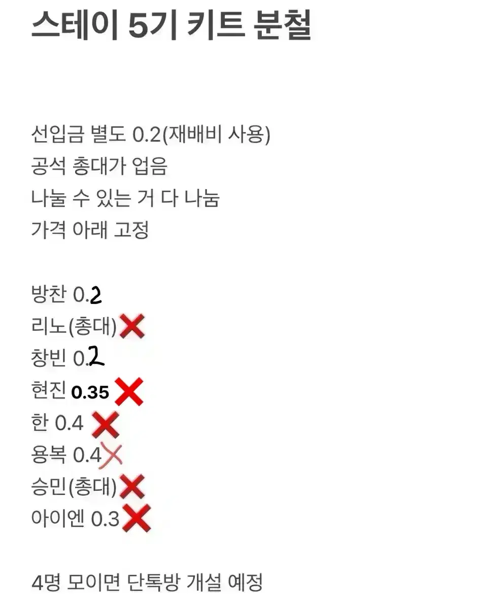 스키즈 스테이 5기 키트 분철