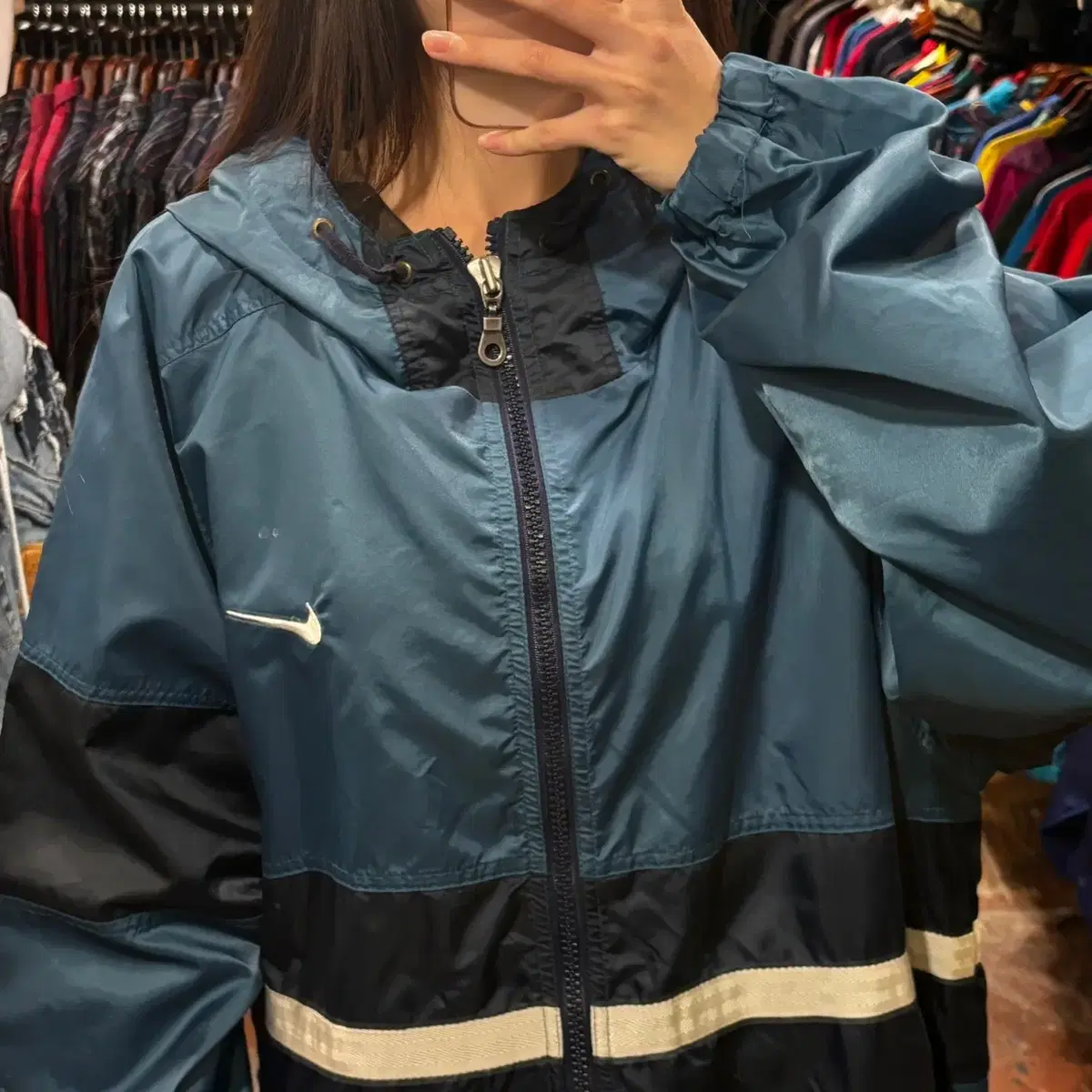 [HI] NIKE 나이키 후드 배색 바람막이 청록 XL