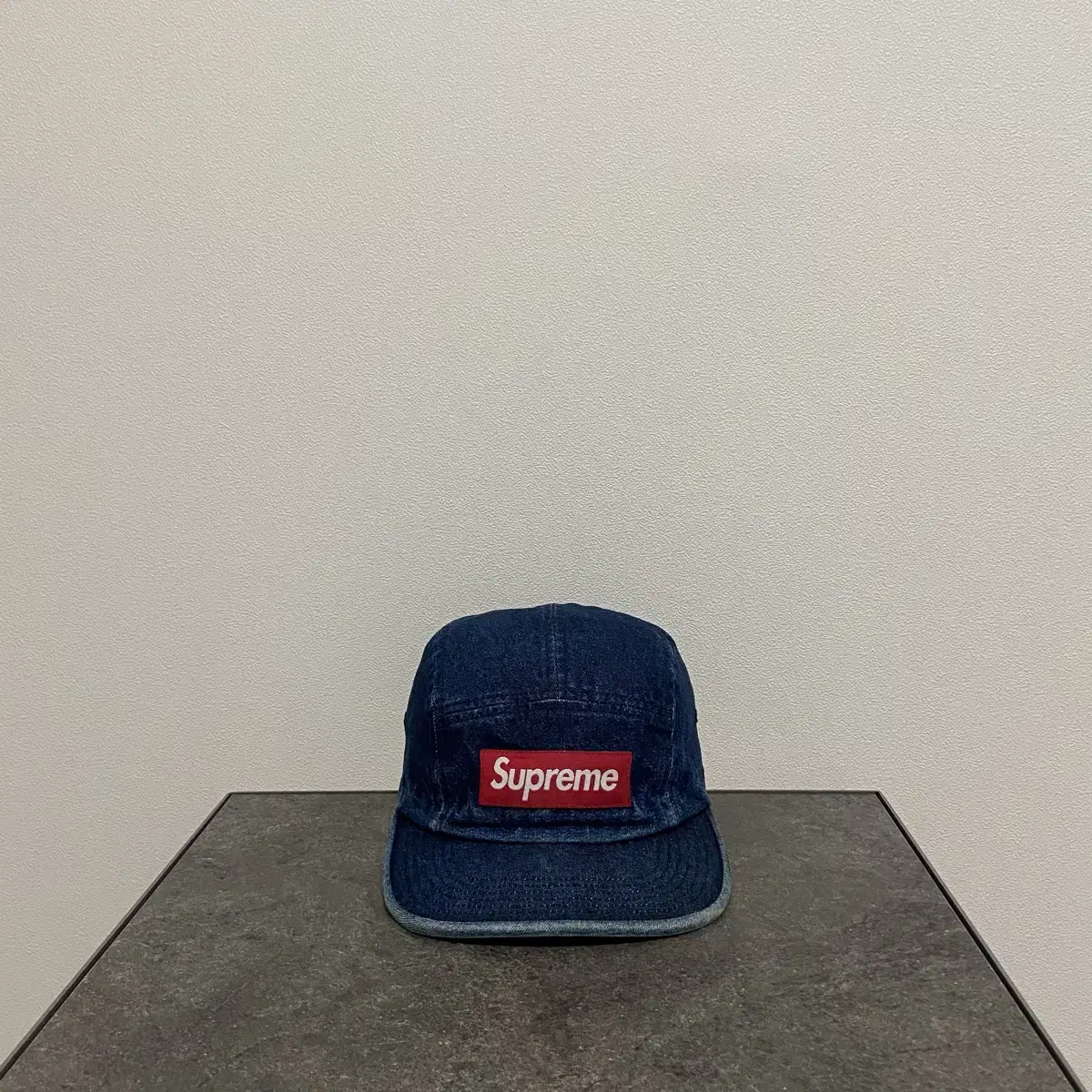 Supreme Washed Denim Red Box Logo Camp Cap Hat