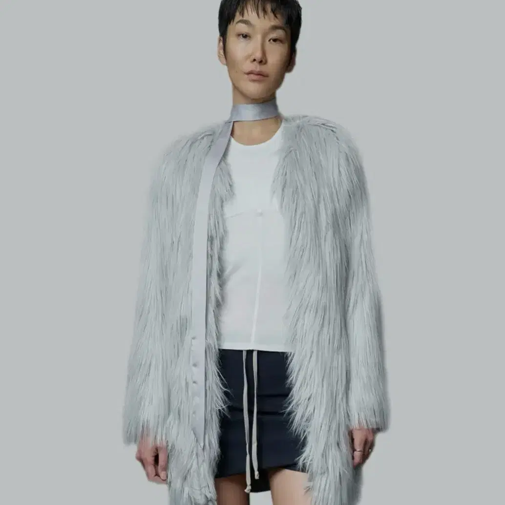 나체 퍼 코트 그레이 shaggy faux fur coat