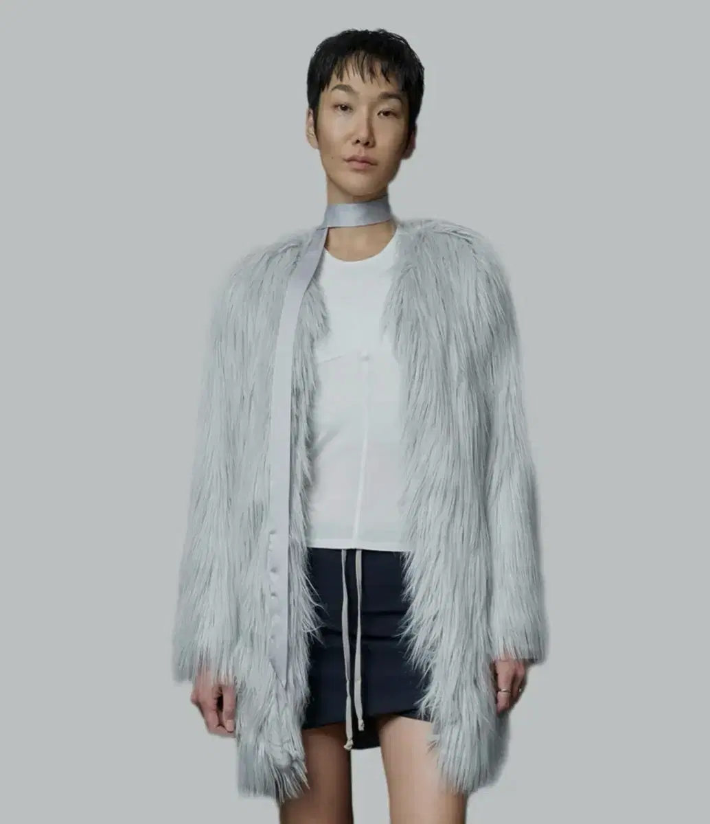 나체 퍼 코트 그레이 shaggy faux fur coat