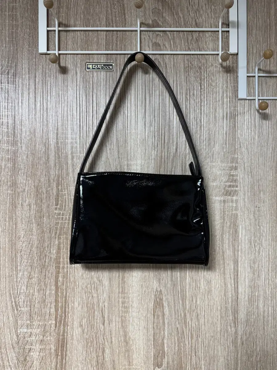 Black leather enameled mini tote shoulder bag bag