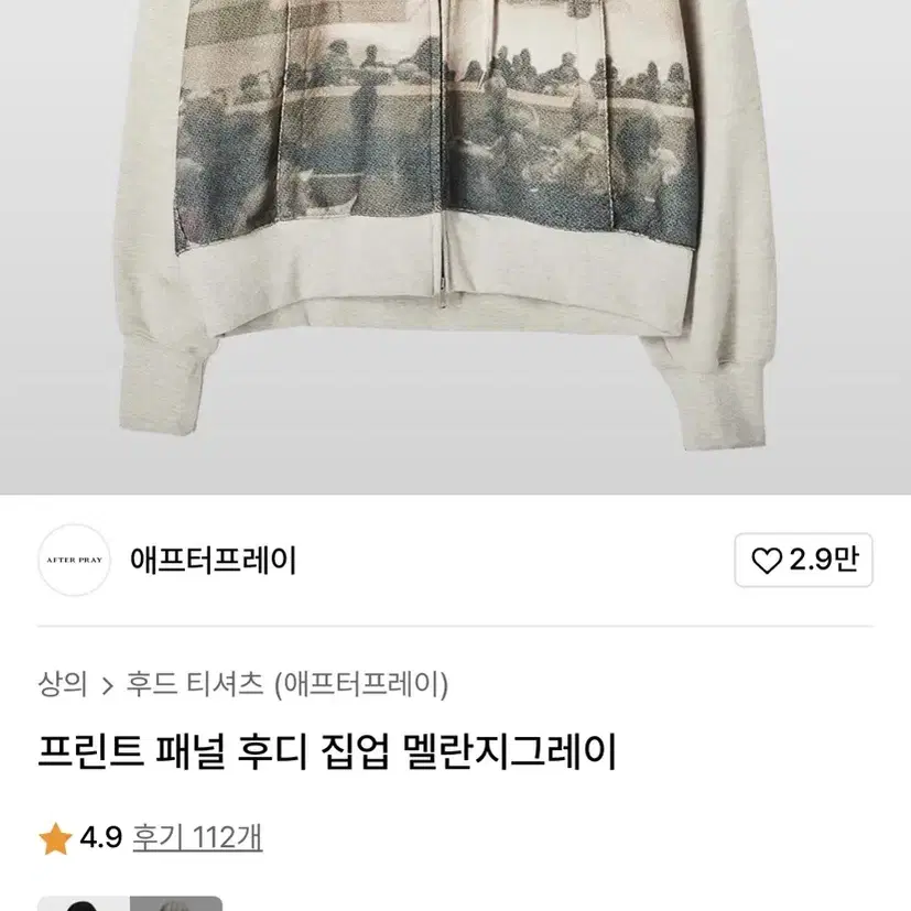 에프터 프레이 프린트 패널 후디 집업 멜란지그레이/S