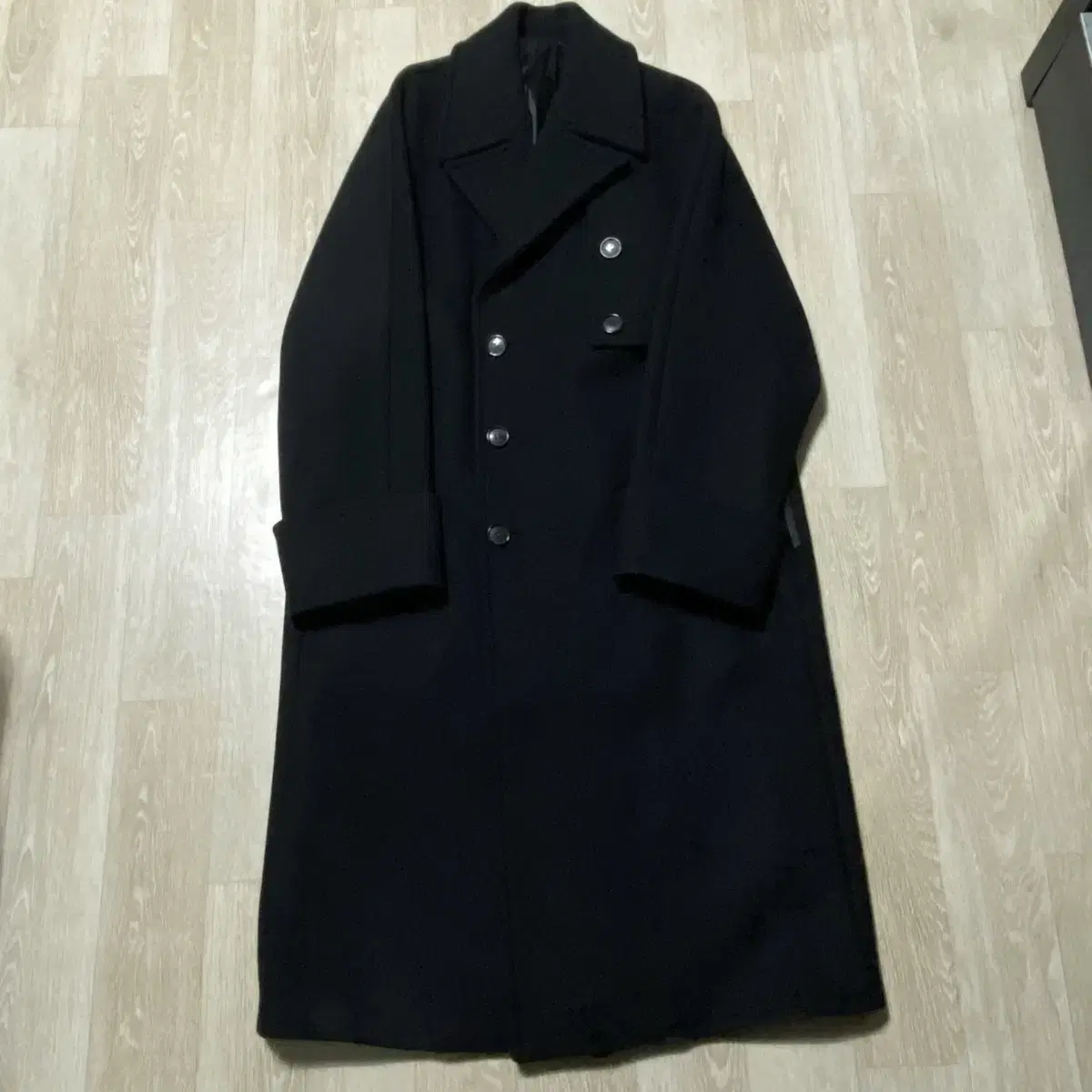 [L] Solid Homme Long Coat Black