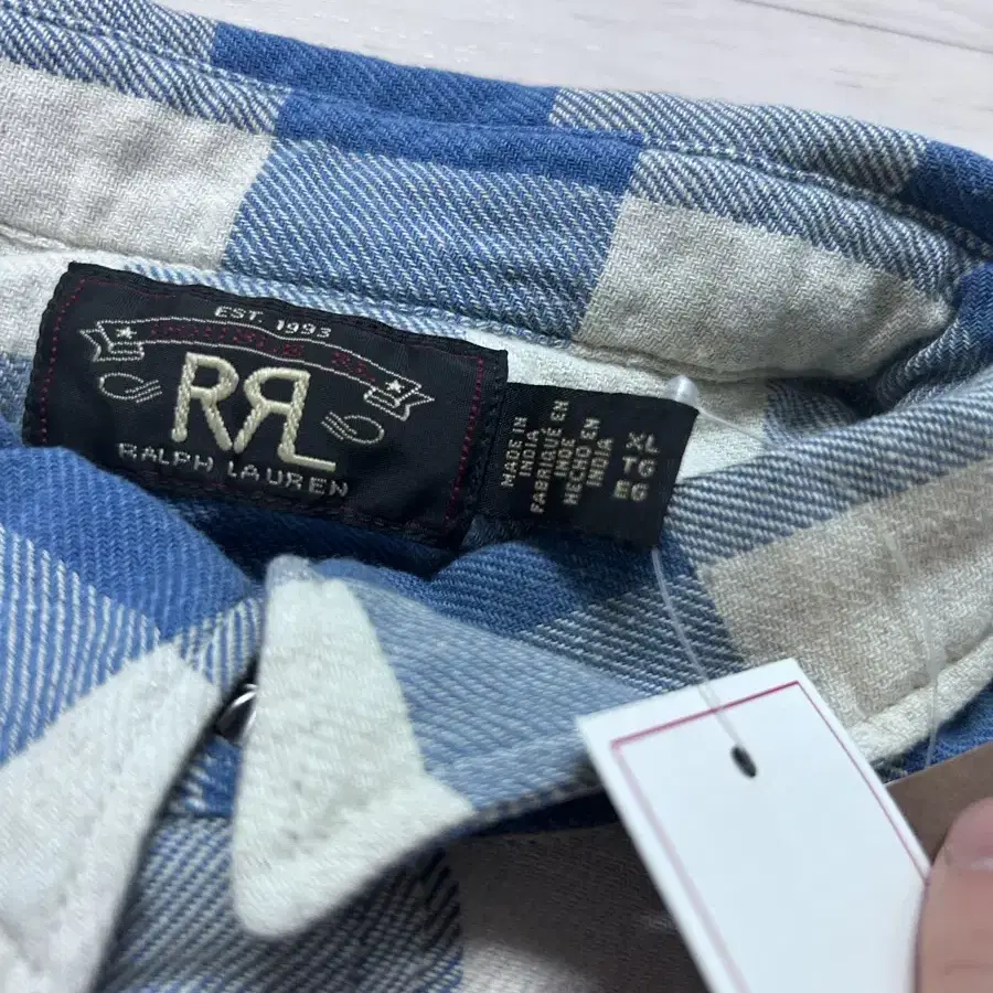 RRL 플레이드 웨스턴 버팔로 셔츠 화이트 블루 XL