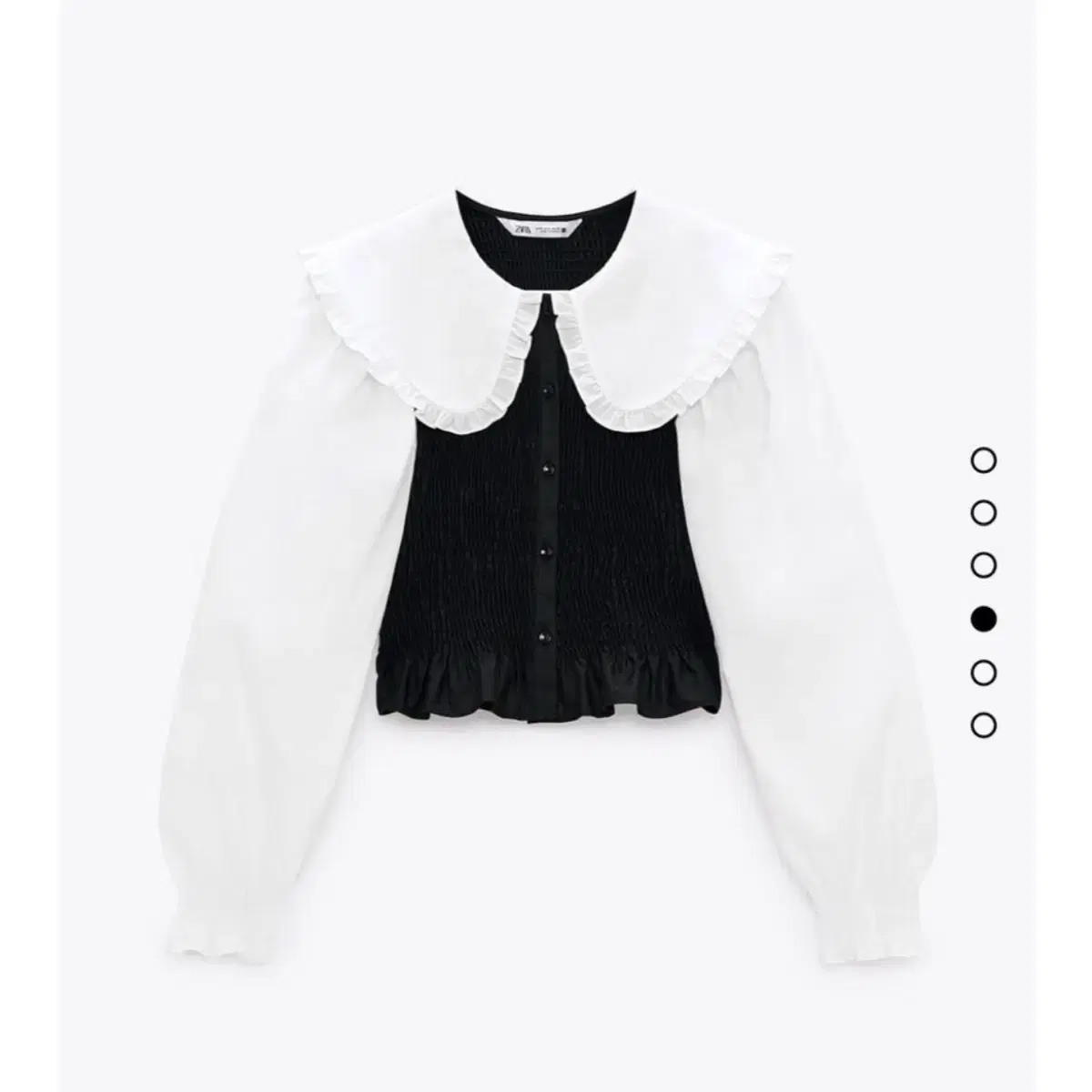 One-time wear) Zara Smoke Big Ruffle kara Blouse Peter Pan Shirred Banded Shirt