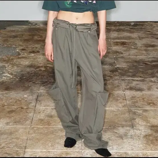 OpenYy - ROLLED WAIST CARGO PANTS (KHAKI