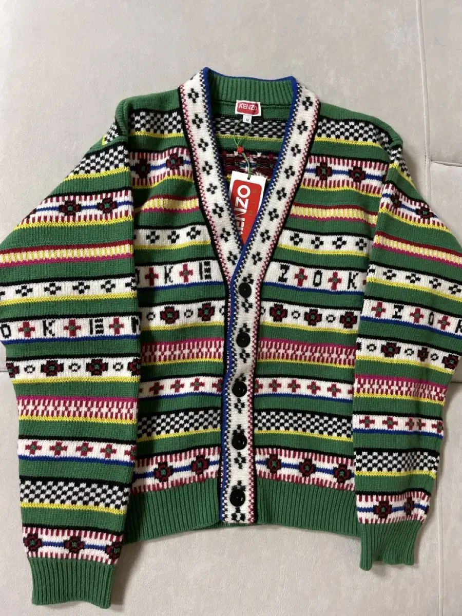 Genuine Kenzo jacquard knit cardigan V-neck multicolor M size new with free shipping