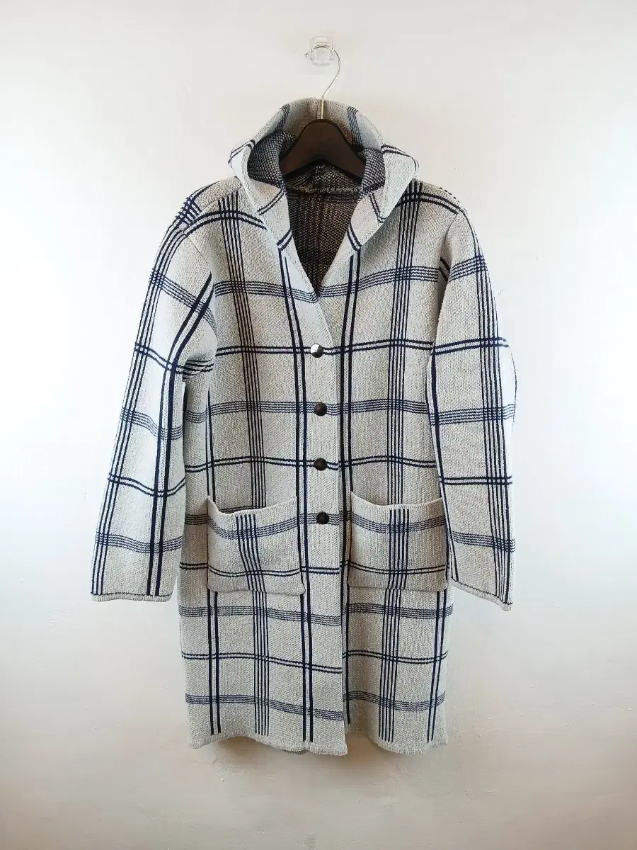 Knit Woven Hooded Long Jacket Coat 55-66