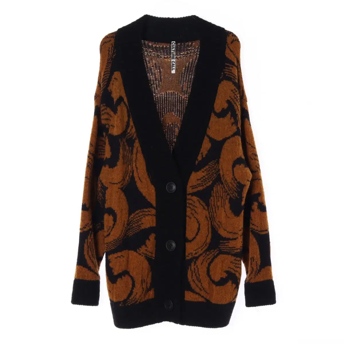 [M]Culturecol Brown Patterned Wool Blend Long Cardigan