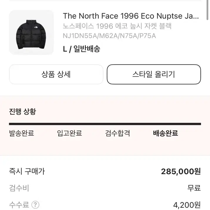 노스페이스 TheNorthFace 1996 에코 눕시 패딩 L