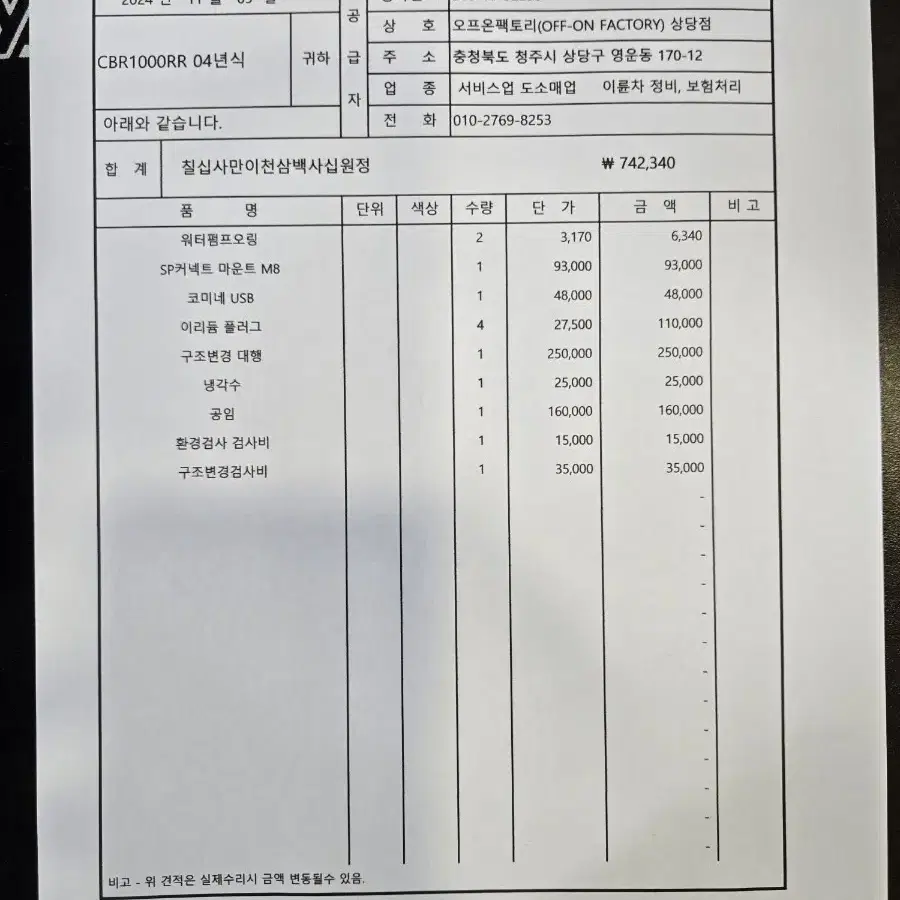 cbr1000rr 04년식 구변완료