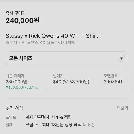 [M] 스투시 릭오웬스 40 월드투어 반팔티셔츠