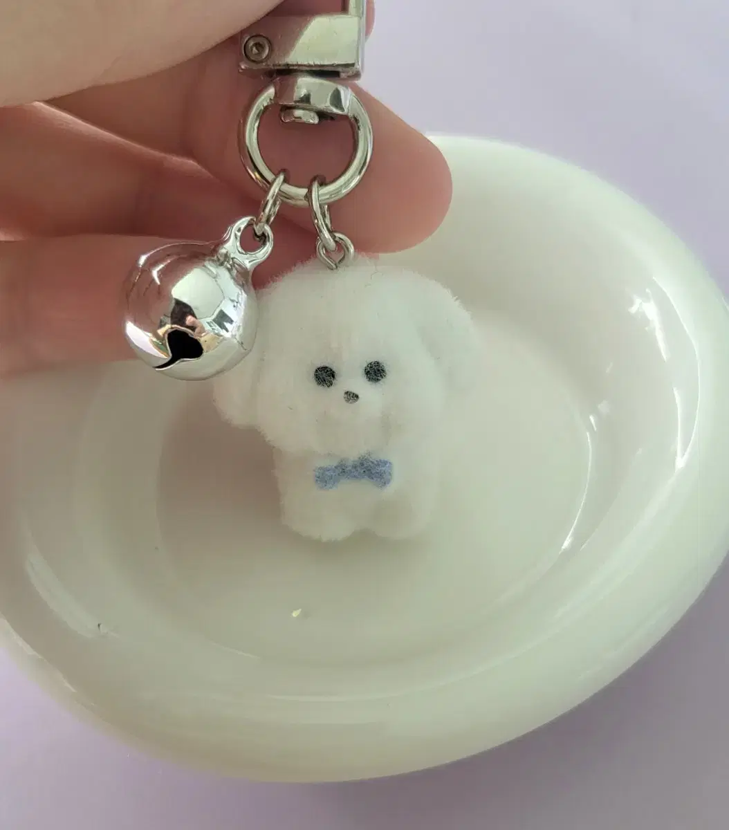 White poodle puppy bell keyring