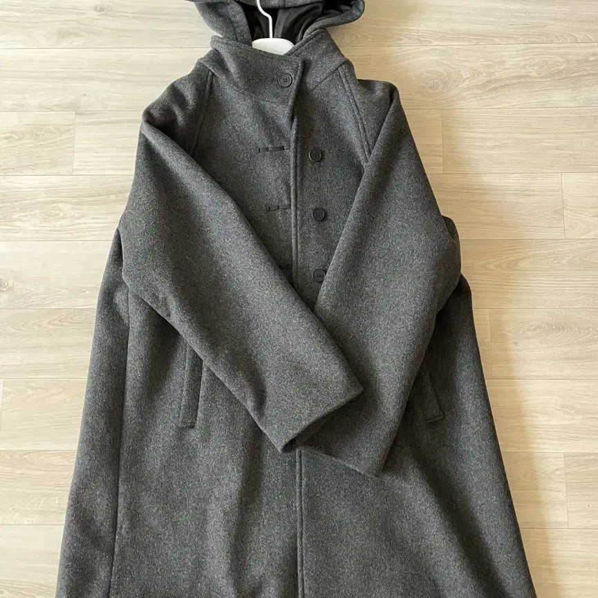 (미세키서울) Hoodie long duffle Coat CHARCOAL