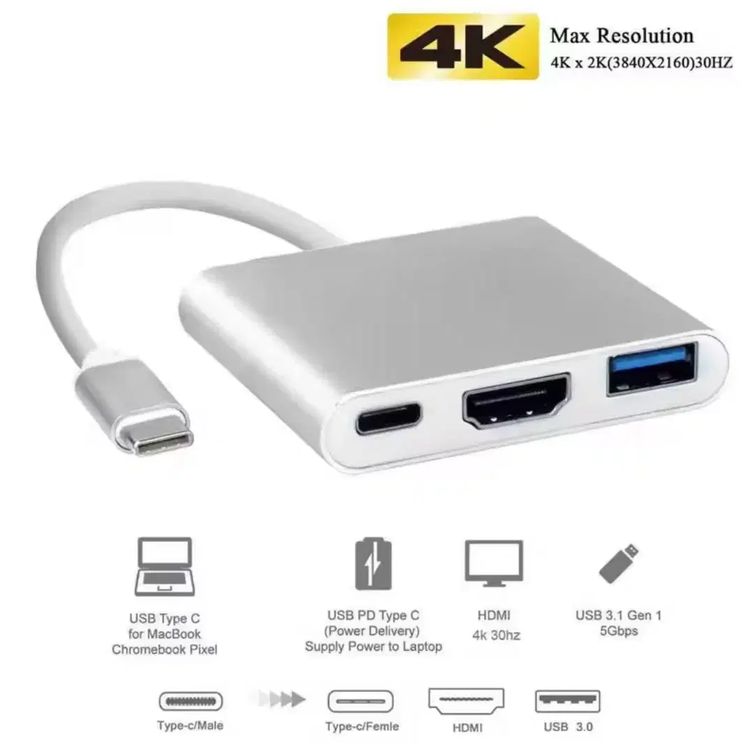 4K 타입 C to HDMI 호환 어댑터, USB 3.0 허브