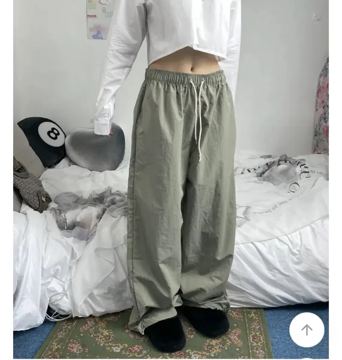 string wide nylon pants 카키색