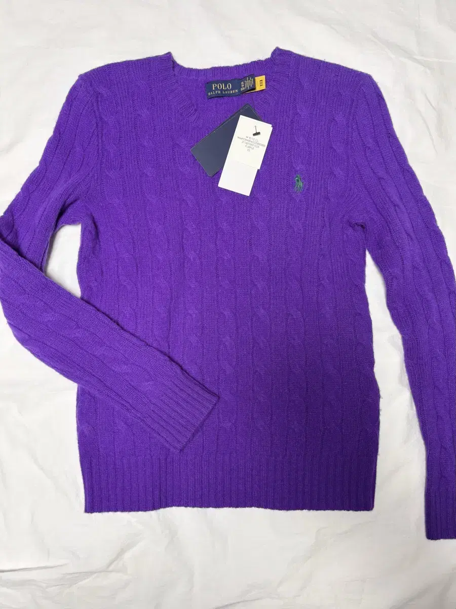 Polo Cable Wool Cashmere Crew Neck Sweater Knit XS Purple (New)