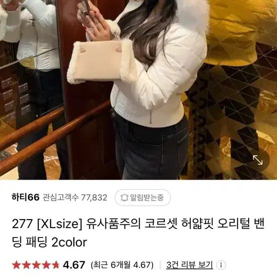 하티66 코르셋 허얇핏 오리털 밴딩 패딩 블랙