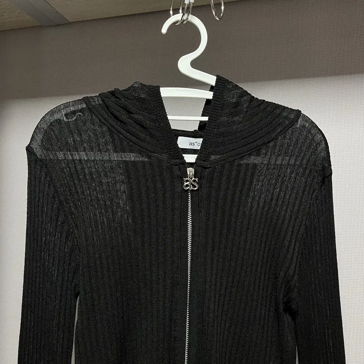 애즈온) NADIA SUMMER KNIT ZIP-UP / BLACK