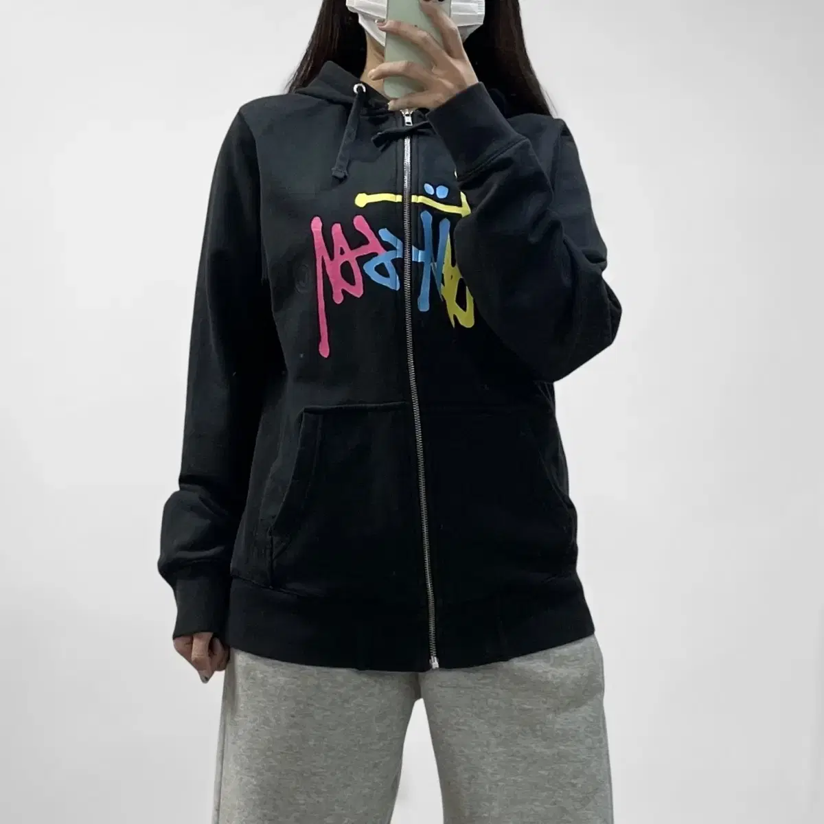 스투시 Stussy 베이직 빅 로고 후드 집업 블랙