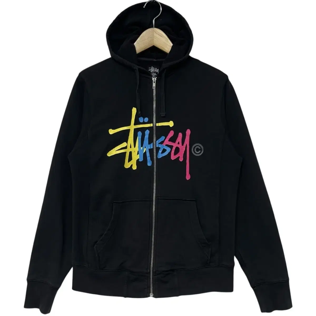 스투시 Stussy 베이직 빅 로고 후드 집업 블랙