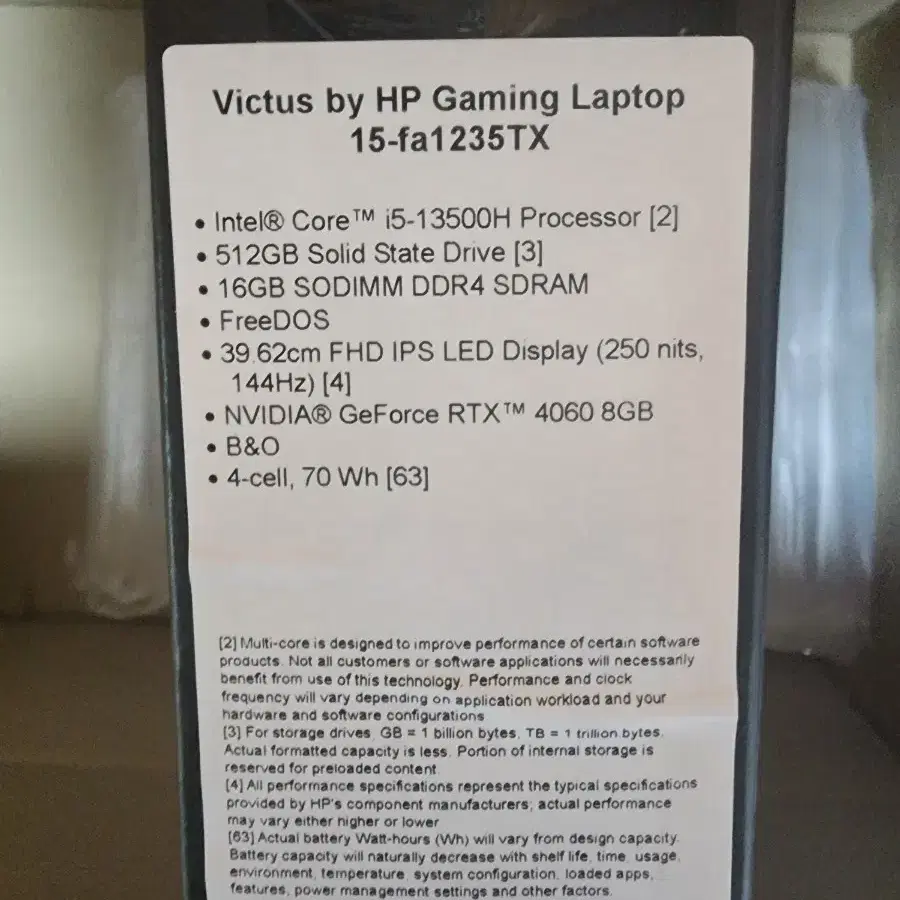 게이밍노트북 HP 빅터스 15-fa1235TX RTX4060 미개봉새상품