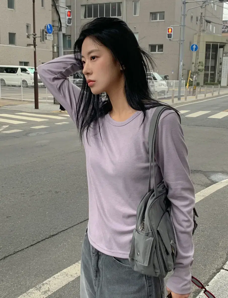 데일리쥬 리세프 레이어드 라운드넥 긴팔 티셔츠