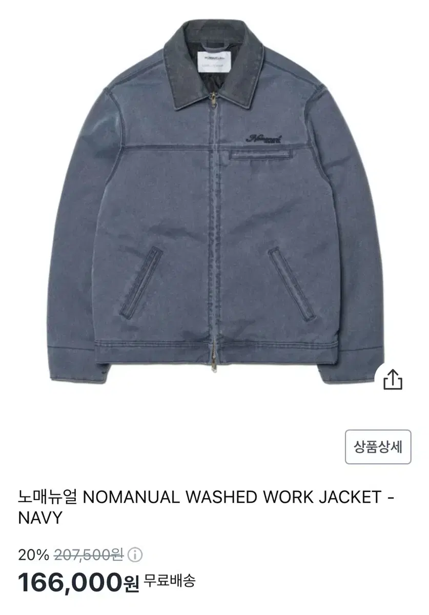 노매뉴얼워크자켓 네이비 WASHED WORK JACKET - NAVY