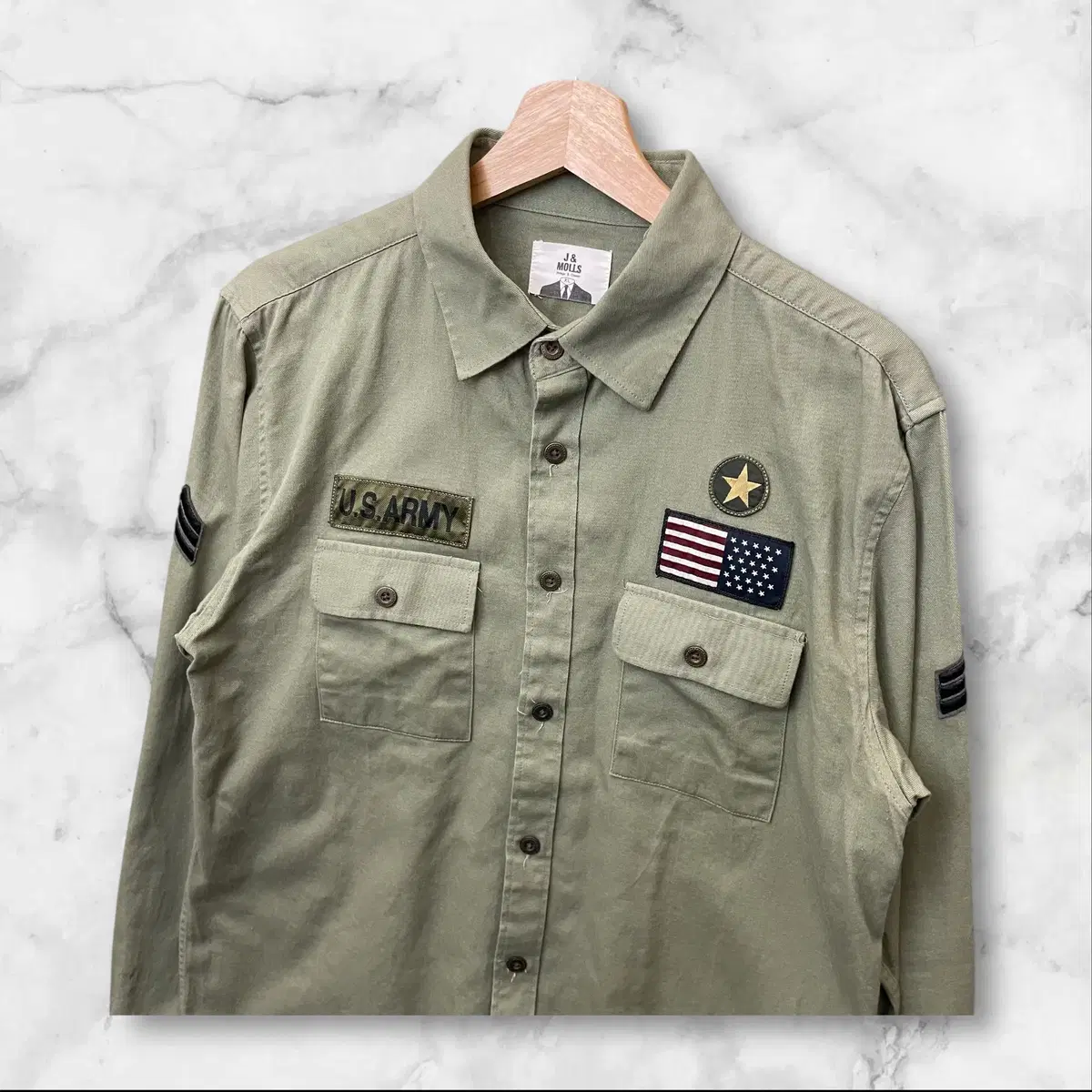 빈티지 U.S.ARMY 미군st 카키 긴팔 셔츠 XL