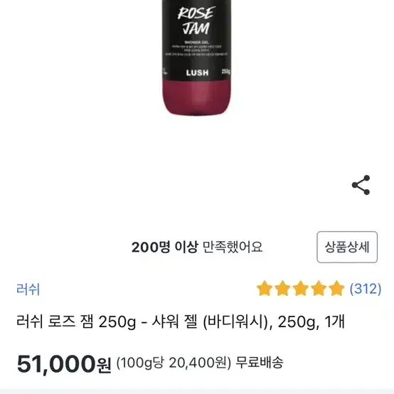 러쉬 샤워젤 로즈잼 정가 (51,000원)