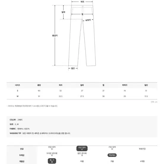 버튼 그레이워싱 팬츠 s