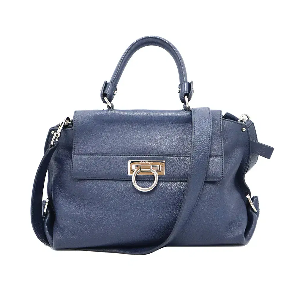 Ferragamo bloo Leather and silver Gancini Sophia small bag