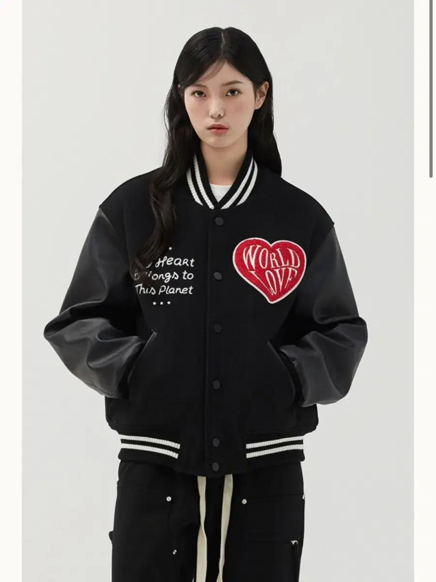 Meme the Word Waldrobe Big Heart Varsity Jacket Black