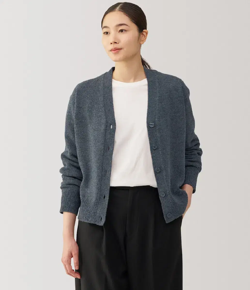 무인양품 MUJI 워셔블 울 브이넥 가디건 차콜 S