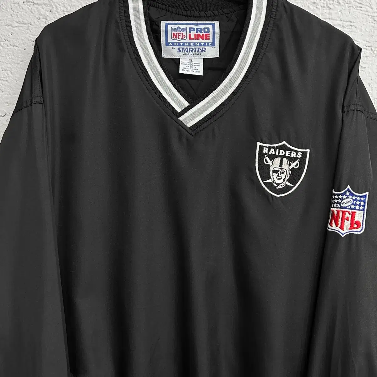 (2XL) 스타터 x NFL 오클랜드 레이더스 나일론쉘 웜업 자켓 블랙