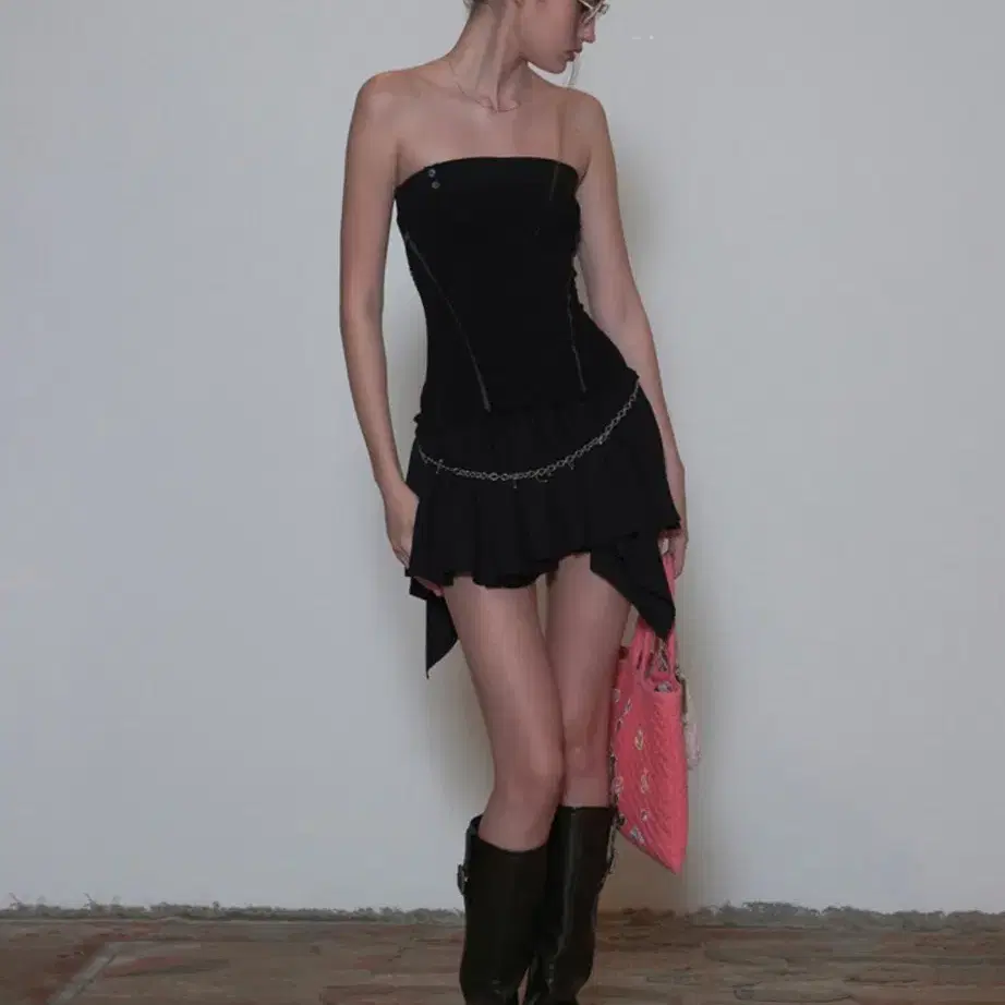 스컬프터 Tube Top Low Waist Dress Black L