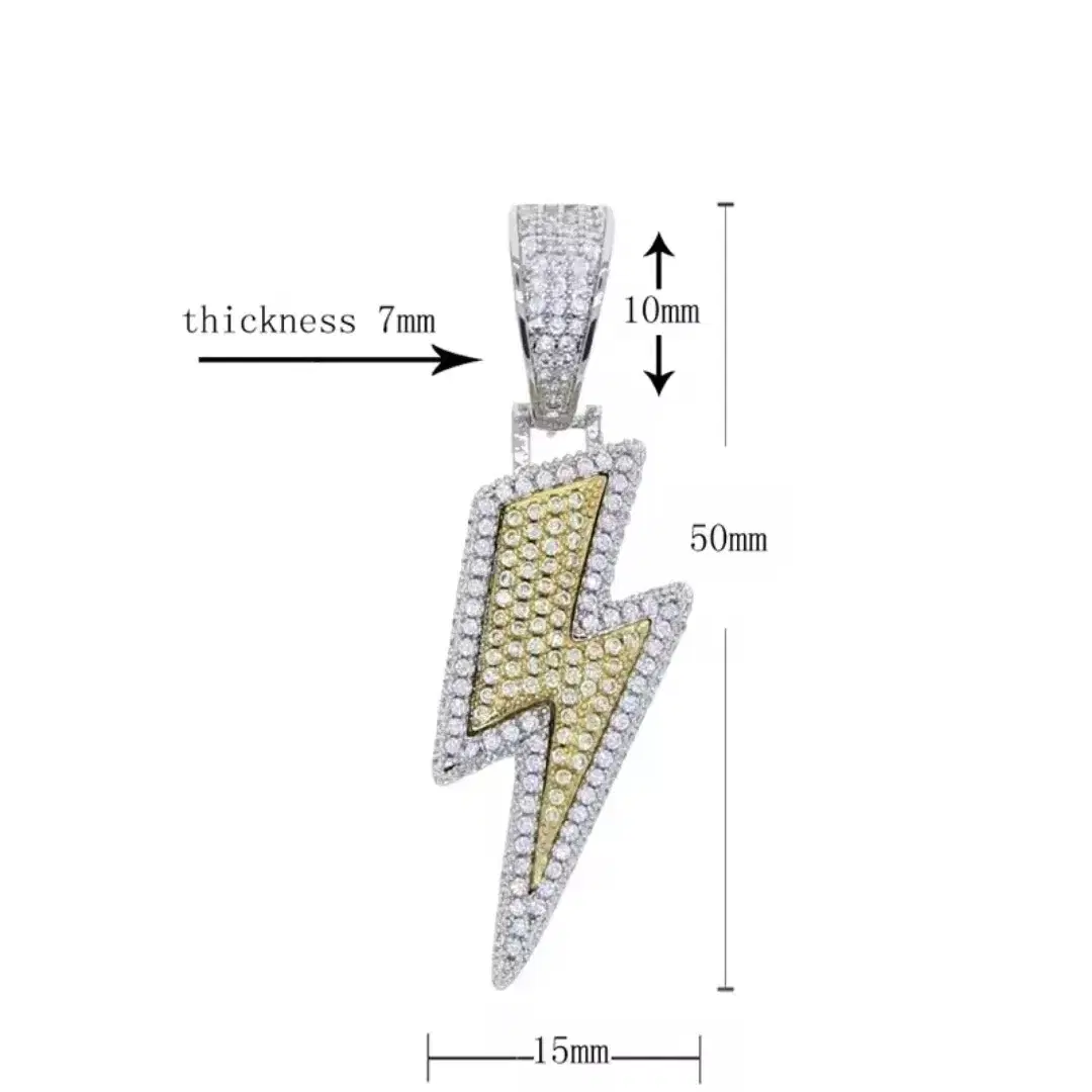 아이스드 아웃  고급스러운 투톤 번개 참 목걸이