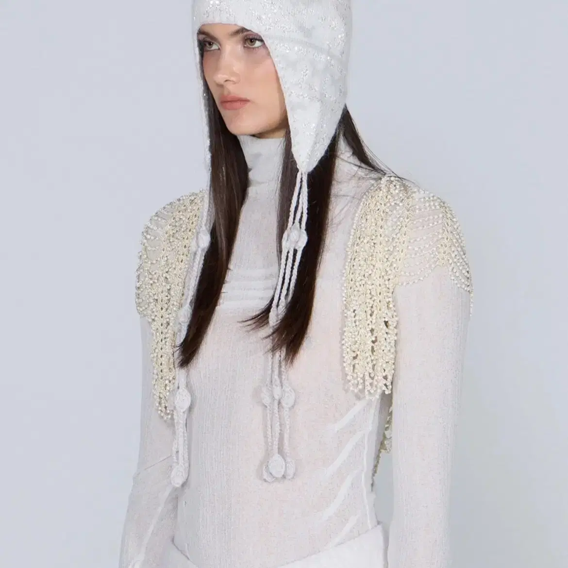 스컬프터 Sequin Nordic Earflap Beanie White