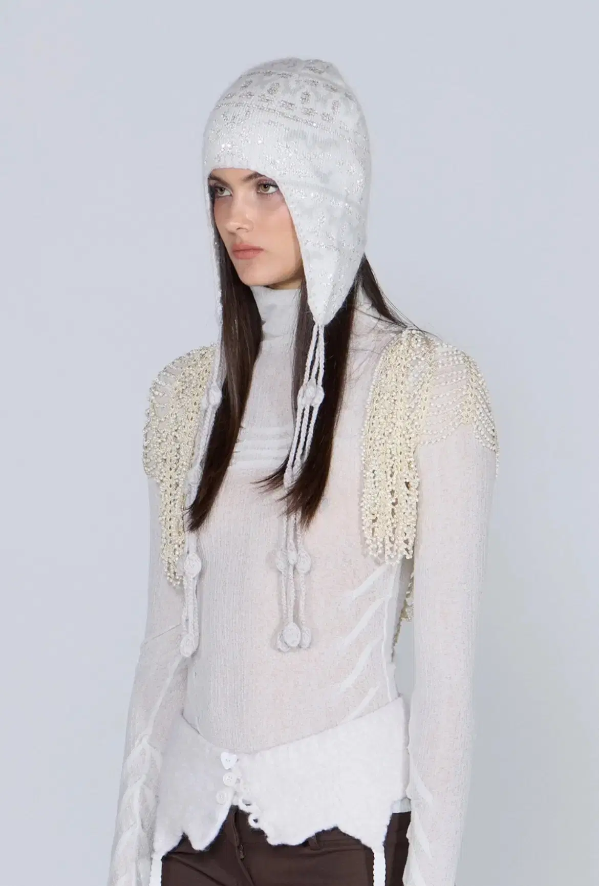 스컬프터 Sequin Nordic Earflap Beanie White