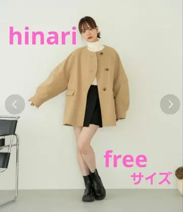hinari 웨이브 디자인 미들 코트 베이지 프리 사이즈