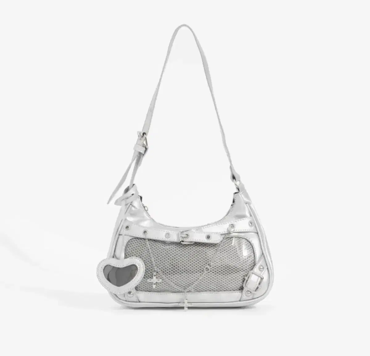 Unsealed Balencore Mini Ita Bag Silver White Heart Ruffle Ribbon Shoulder Bag BLUELOCK