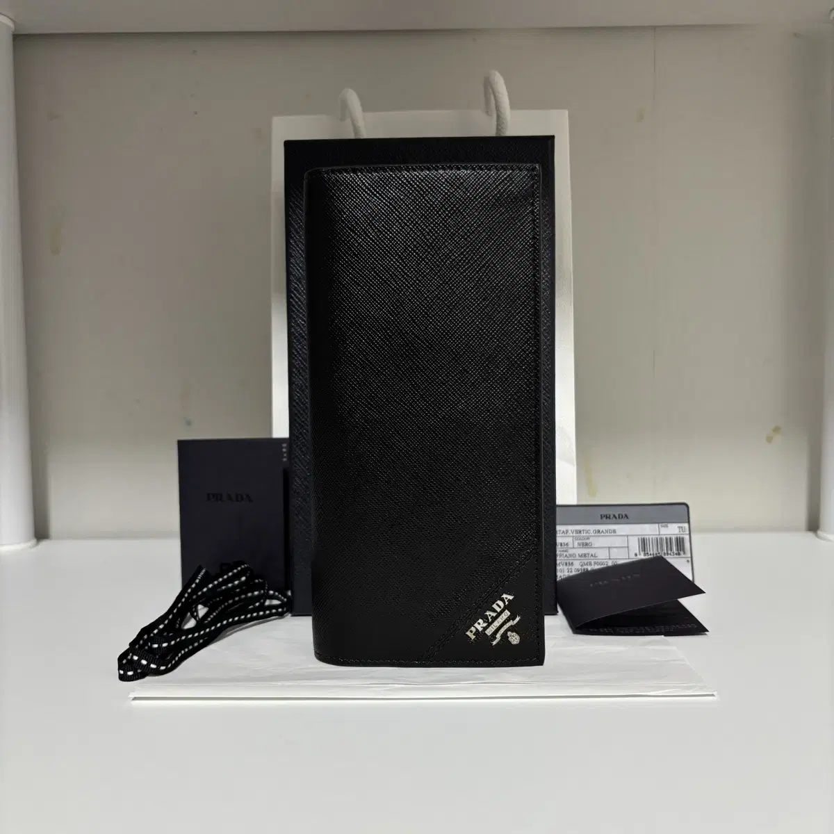 [S+ Grade/Genuine] Prada Saffiano Leather and Metal Long Wallet